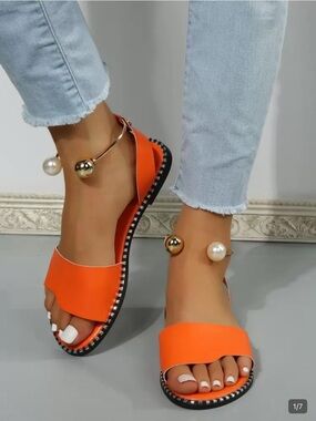SHEIN Orange Wide-Band Open-Toe Ankle Strap Sandals